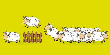 Sheep jumping a fence clipart