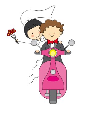 Just married by motorcycle clipart