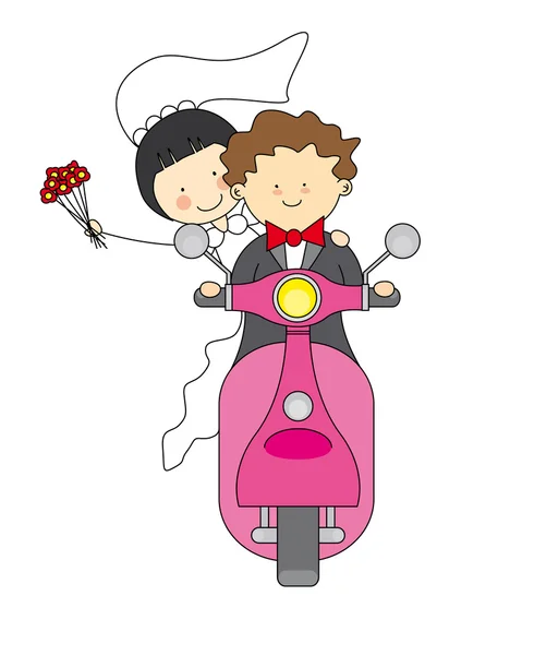 刚结婚的摩托车 — 图库矢量图片