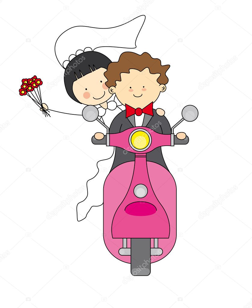 Just married by motorcycle