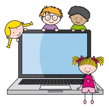 Children with a computer clipart