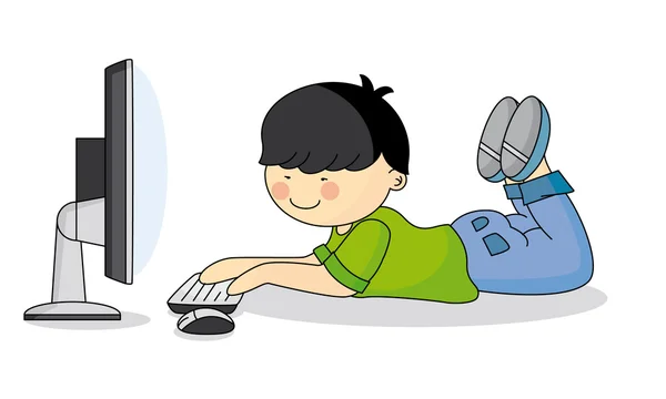 Bilgisayarı kullanan çocuk — Stok Vektör