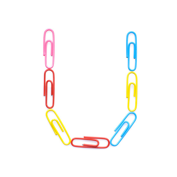 Letter U made with clips