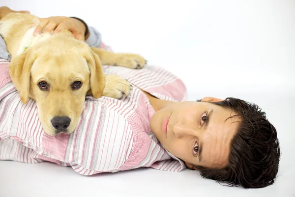 Good looking man with good looking labrador — Stock Photo, Image