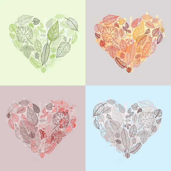Heart of the leaves. Seasons Background. — Stock Vector