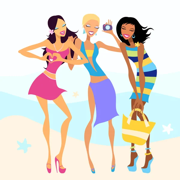 Groep van mooie glimlach zomer meisjes. — Stockvector