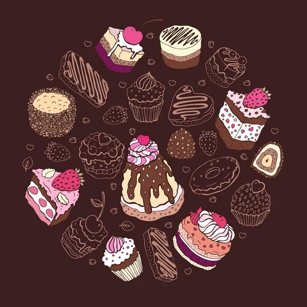 Verzameling van cute cake. — Stockvector