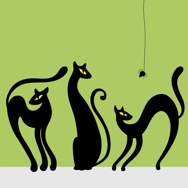 Kara kedi siluetleri kümesi — Stok Vektör