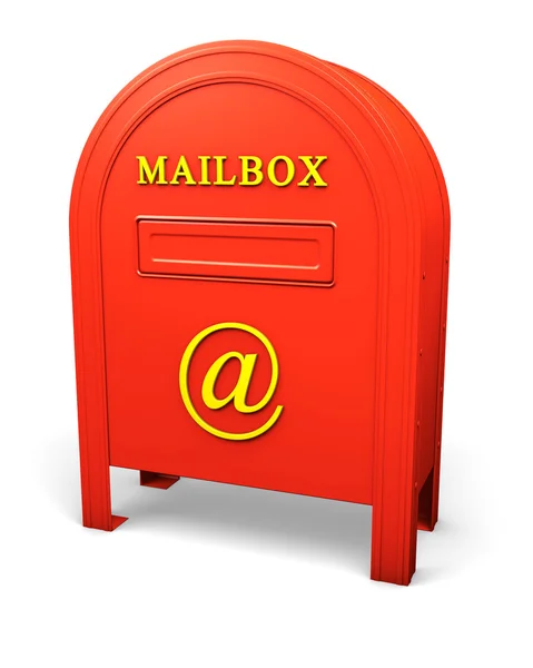 Roter isolierter Briefkasten mit einem at-Zeichen — Stockfoto