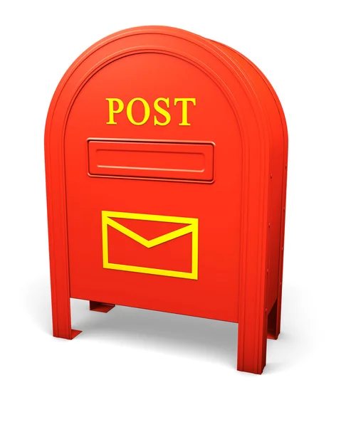 Boîte aux lettres isolée rouge avec un panneau d'enveloppe — Photo