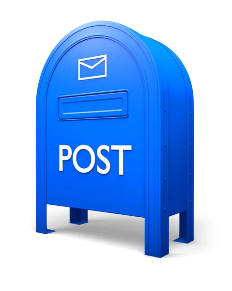 与信封标志蓝色隔离的邮箱 — 图库照片