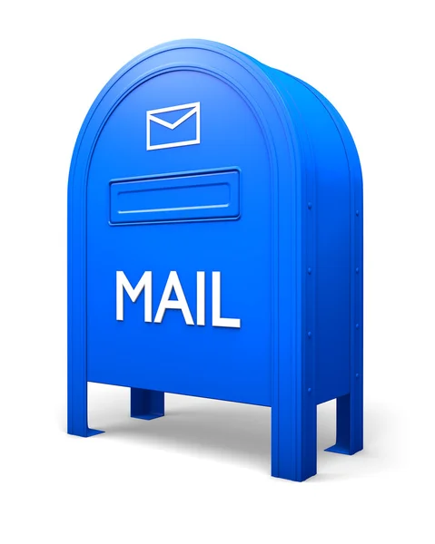 Boîte aux lettres isolée bleue avec un panneau d'enveloppe 2 — Photo