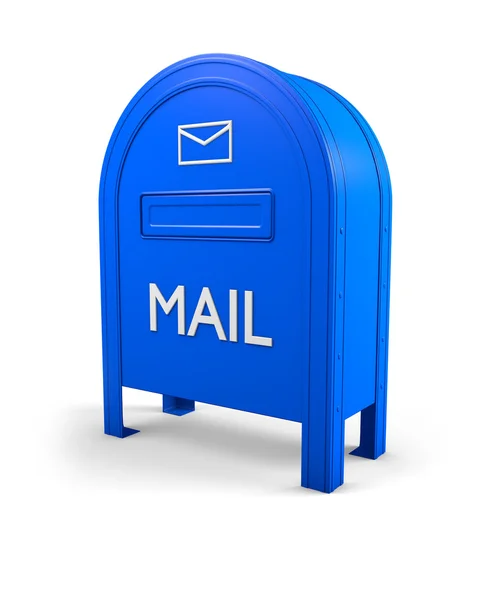 Blauer isolierter Briefkasten mit einem Umschlagschild 1 — Stockfoto