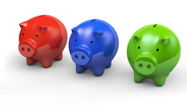 Piggy caixa de dinheiro do banco conjunto de cores diferentes — Fotografia de Stock