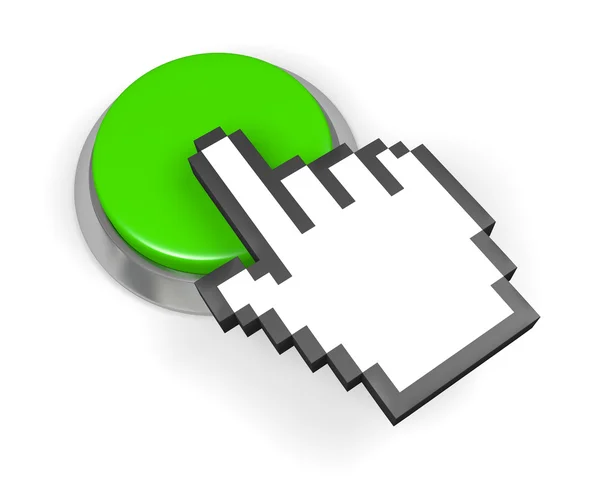 Botão verde com cursor de mão — Fotografia de Stock