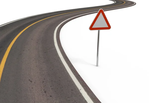 Estrada com um sinal triangular vazio — Fotografia de Stock