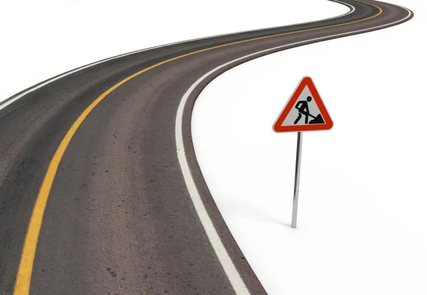 Road with triangular sign of works — Stock Photo, Image