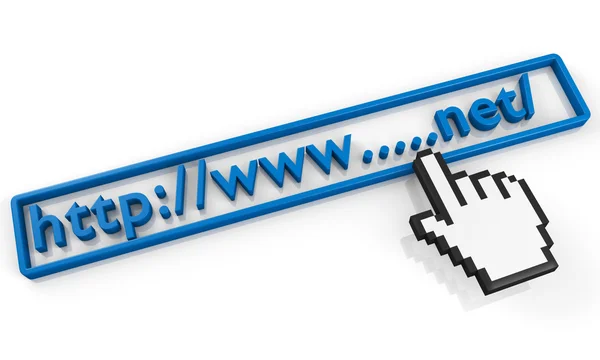 Corda de URL líquida e cursor de mão — Fotografia de Stock