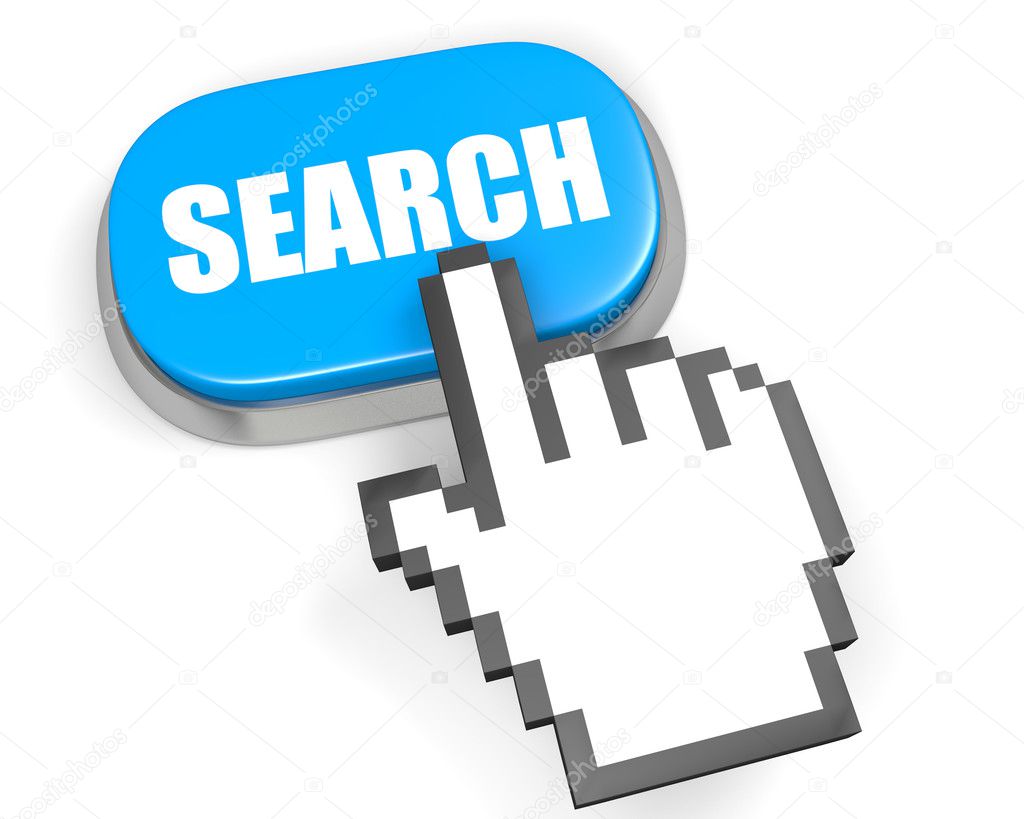 Oval blue button SEARCH and hand cursor