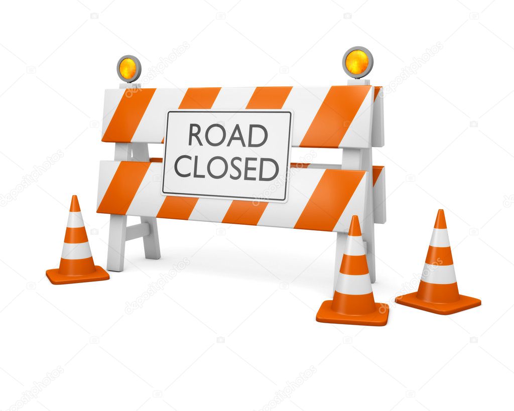 Road Closed Barrier with Cones