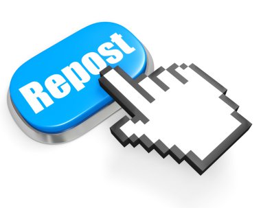 Blue Repost button and hand cursor clipart