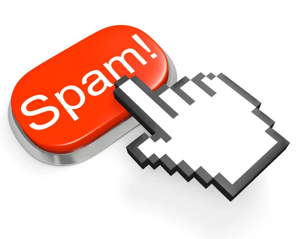 Κόκκινο spam! κουμπί και το χέρι δρομέα — Φωτογραφία Αρχείου