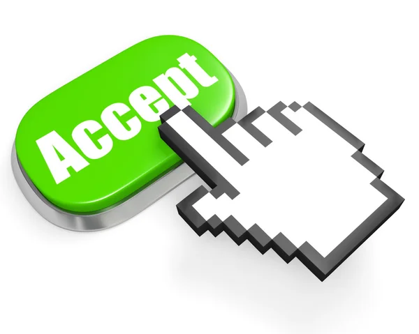 Green Accept button and hand cursor — Stock Photo, Image