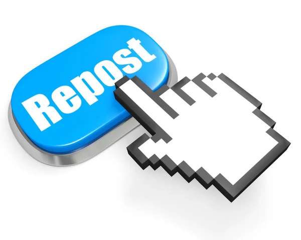 Blue Repost button and hand cursor — Stock Photo, Image