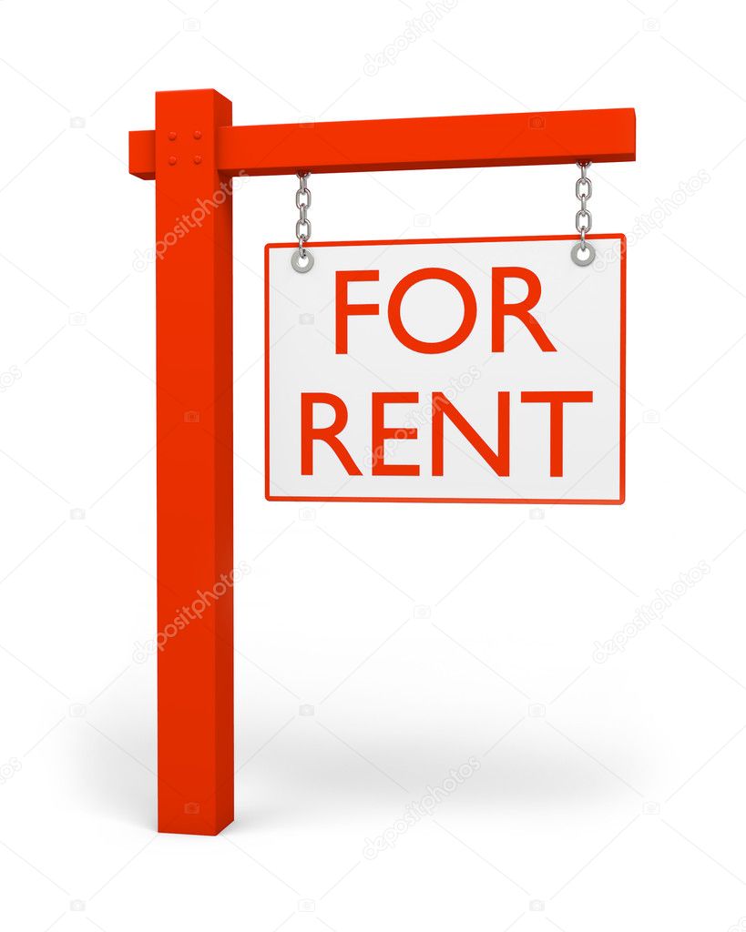 Red estate FOR RENT sign isolated on white background