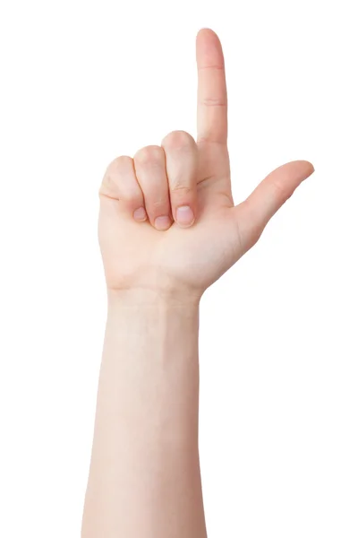 Ludzką ręką z podniesionym palcem wskazującym — Zdjęcie stockowe