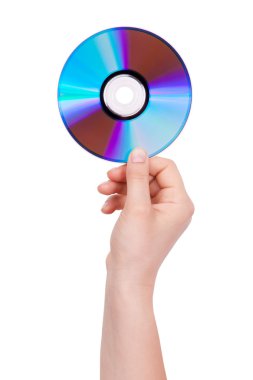 Man's hand holding a compact disc clipart