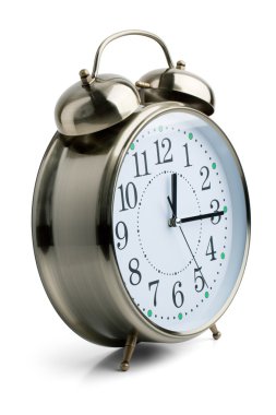 Round alarm clock in a metal case clipart