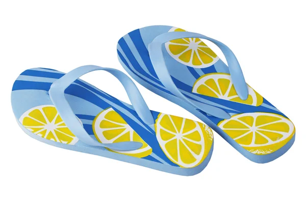 一对智能蓝色黄色海滩拖鞋 — 图库照片