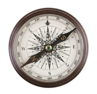 Antique compass in a brass case clipart