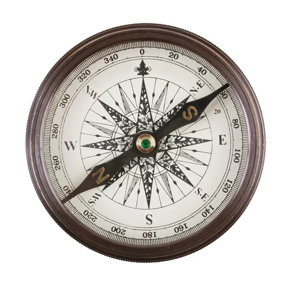 Античный компас в медном корпусе — стоковое фото