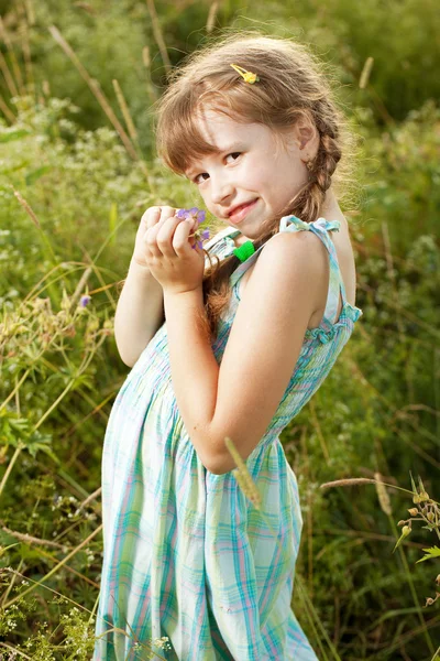 Dark-haired girl with pigtails — Stock Photo, Image