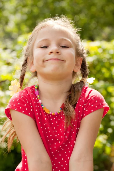 Πορτρέτο του ένα χαμογελαστό κοριτσάκι με πλεξούδες — Φωτογραφία Αρχείου