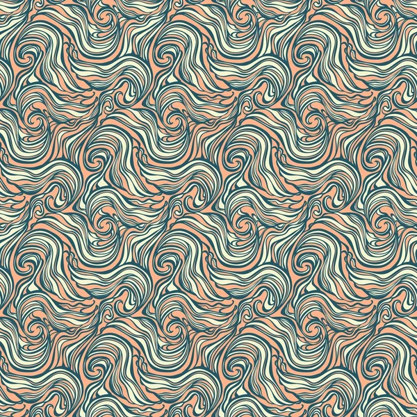 Dalgalar ve swirls ile Seamless soyut çizilmiş kıvırcık modeli — Stok Vektör