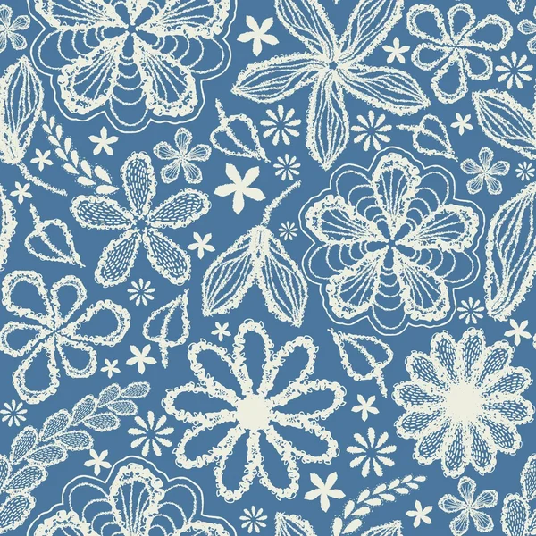 Sans couture shabby floral motif bouclé dessiné à la main — Image vectorielle