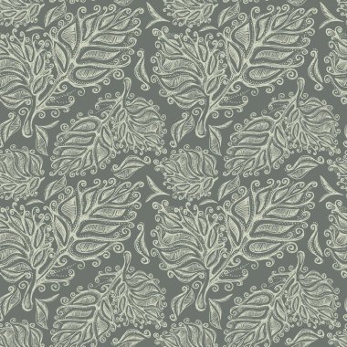 Doodle ink seamless leaf pattern clipart