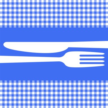 Cutlery on blue tablecloth clipart