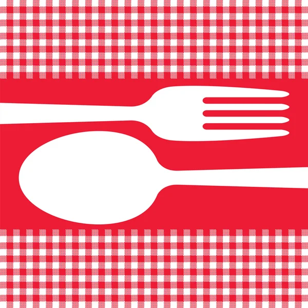 Cutlery on red tablecloth — Stock Vector