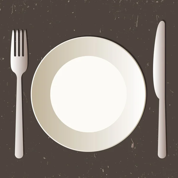 Place setting with plate, knife and fork — Stock Vector