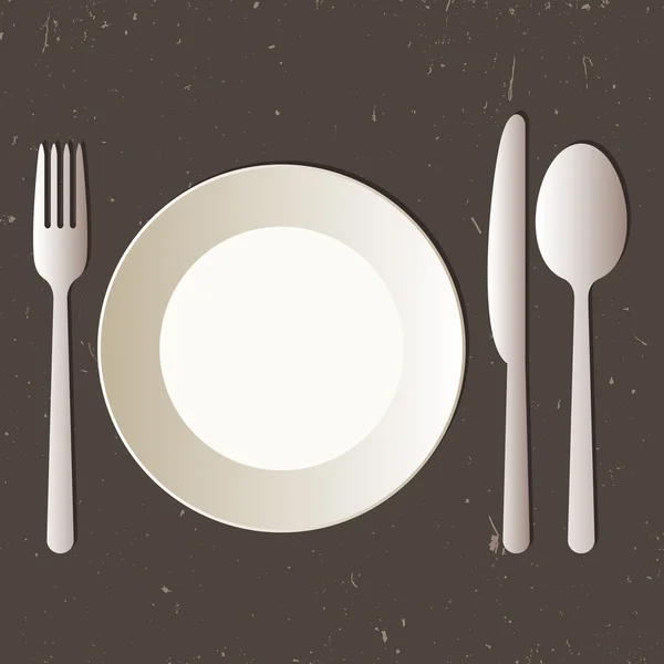 접시, 칼, 숟가락과 포크와 장소 설정 — 스톡 벡터