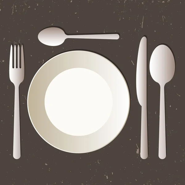 Mise en place avec plaque, couteau, cuillères et fourchette — Image vectorielle