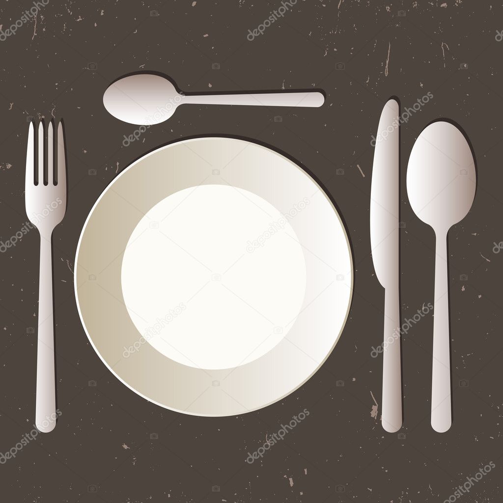 Place setting with plate, knife, spoons and fork