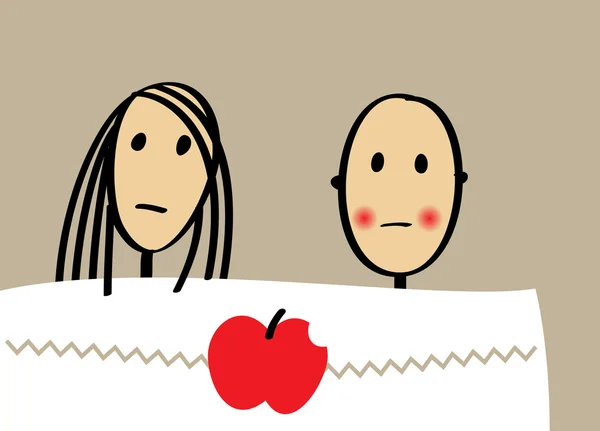 Νεαρό ζευγάρι με την apple στο κρεβάτι — Διανυσματικό Αρχείο