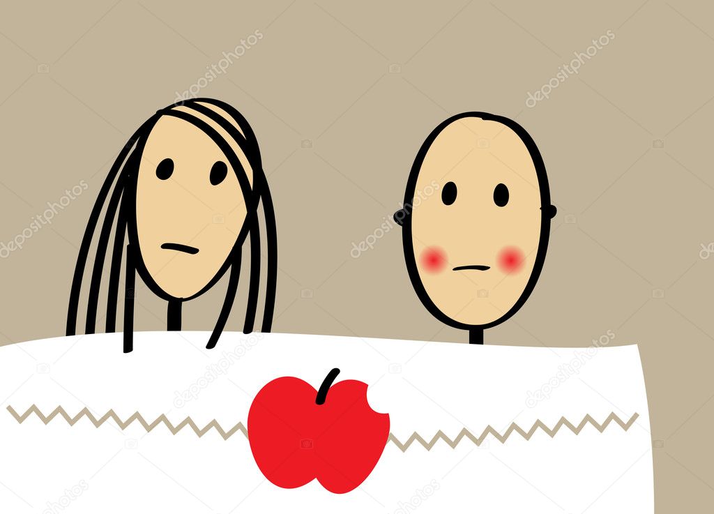 Young couple with apple in bed