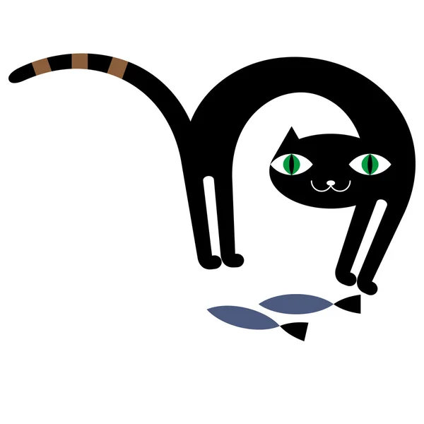 Kara kedi ve balıklar — Stok Vektör