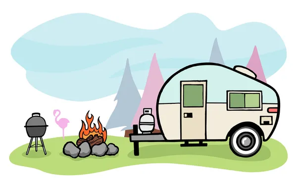 Camper illustratie — Stockvector